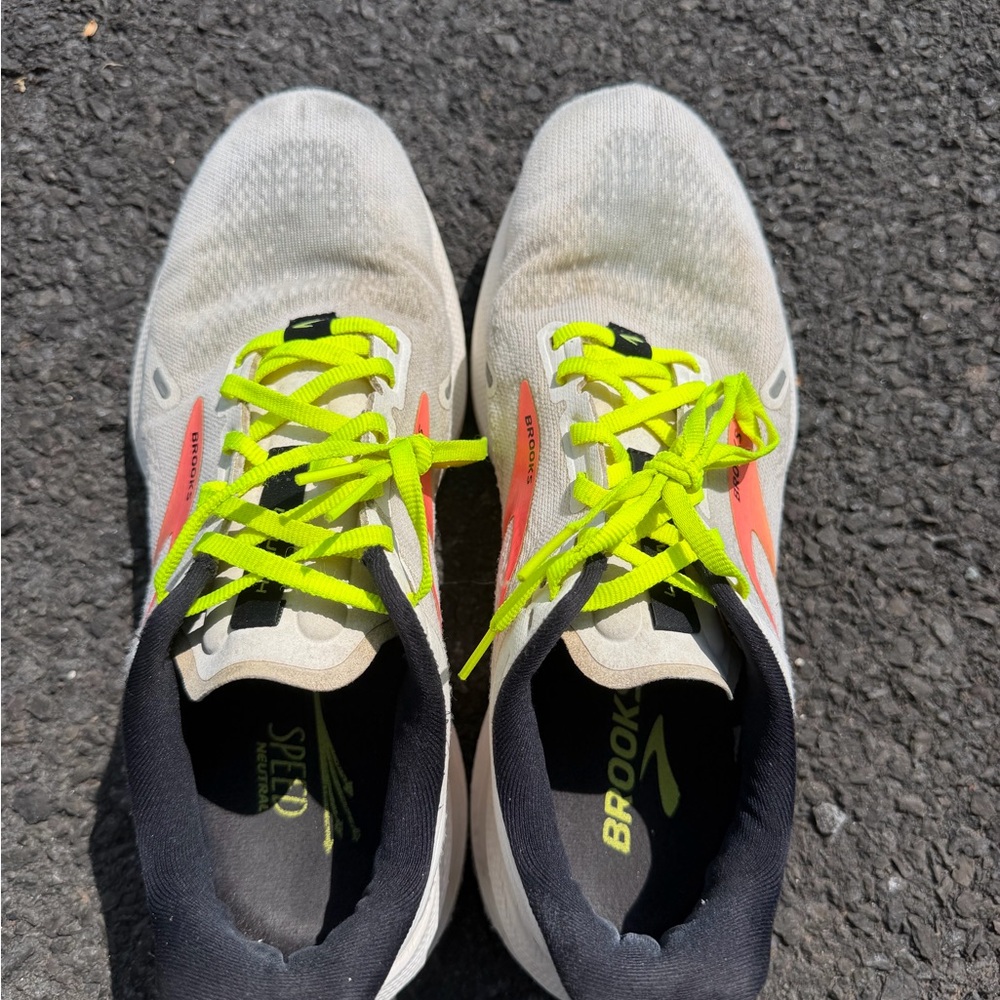 Brooks Women’s White Running Shoes | Neon Yellow & Pink Accents | Size 9.5